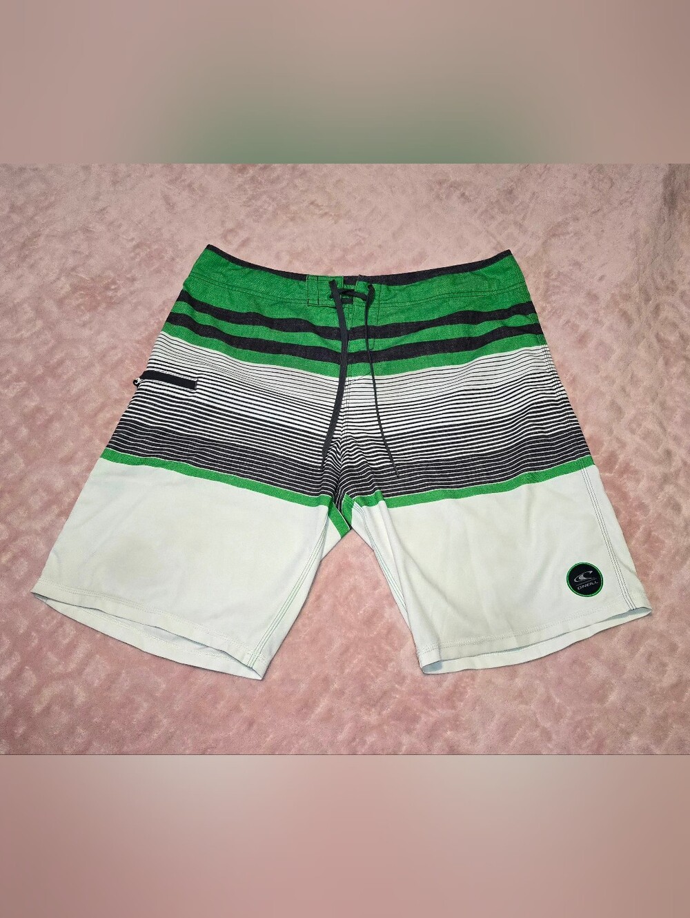O'Neill Hyperfreak Board Shorts Mens Size 36 Green White Colorblock Y2k Trunks